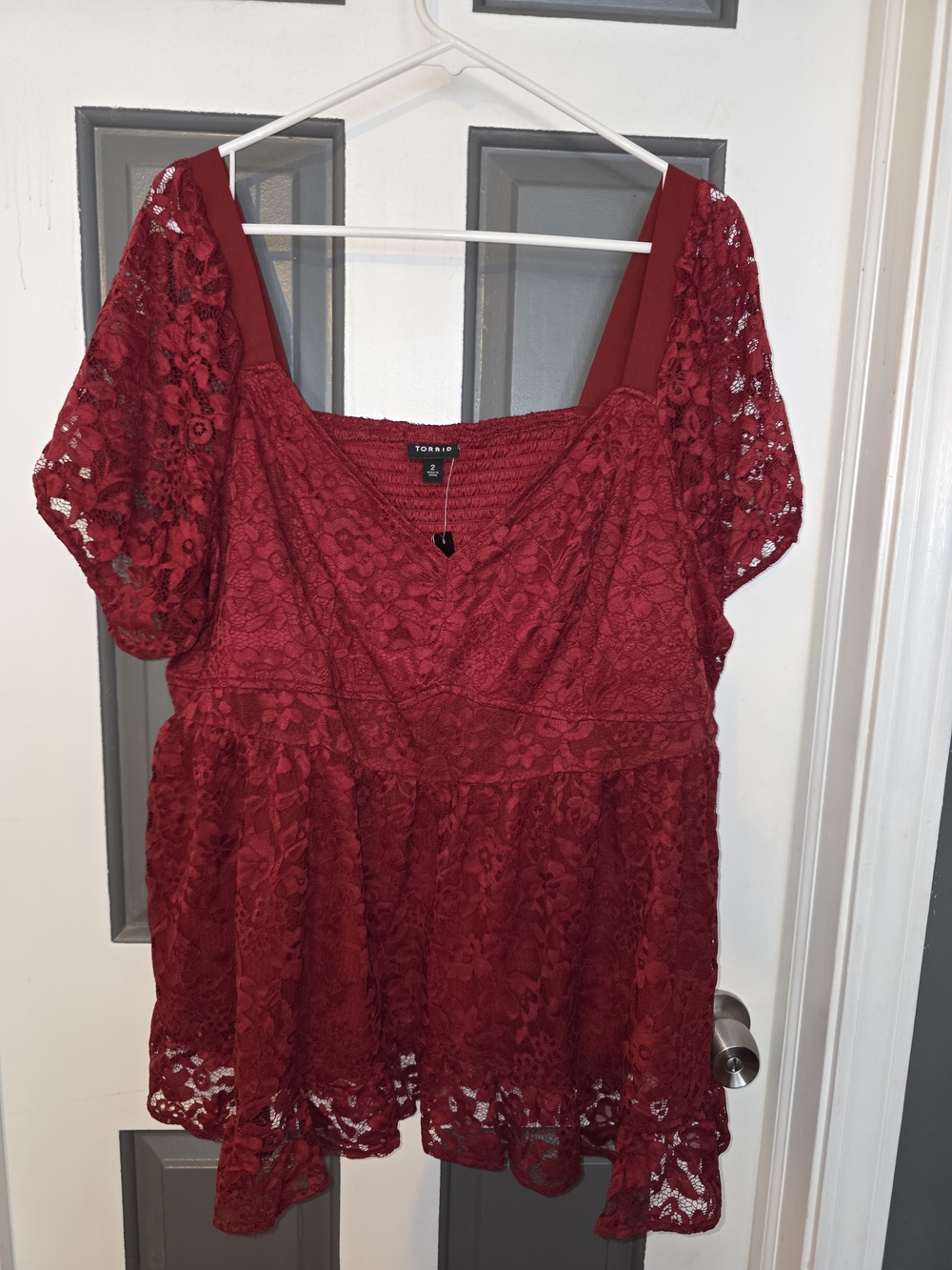 torrid Crimson Floral Lace Peplum Blouse